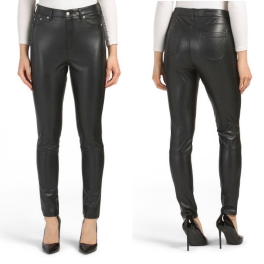 7 For All Mankind Vegan Leather Pants Leggings Black Faux Leather Skinny Large